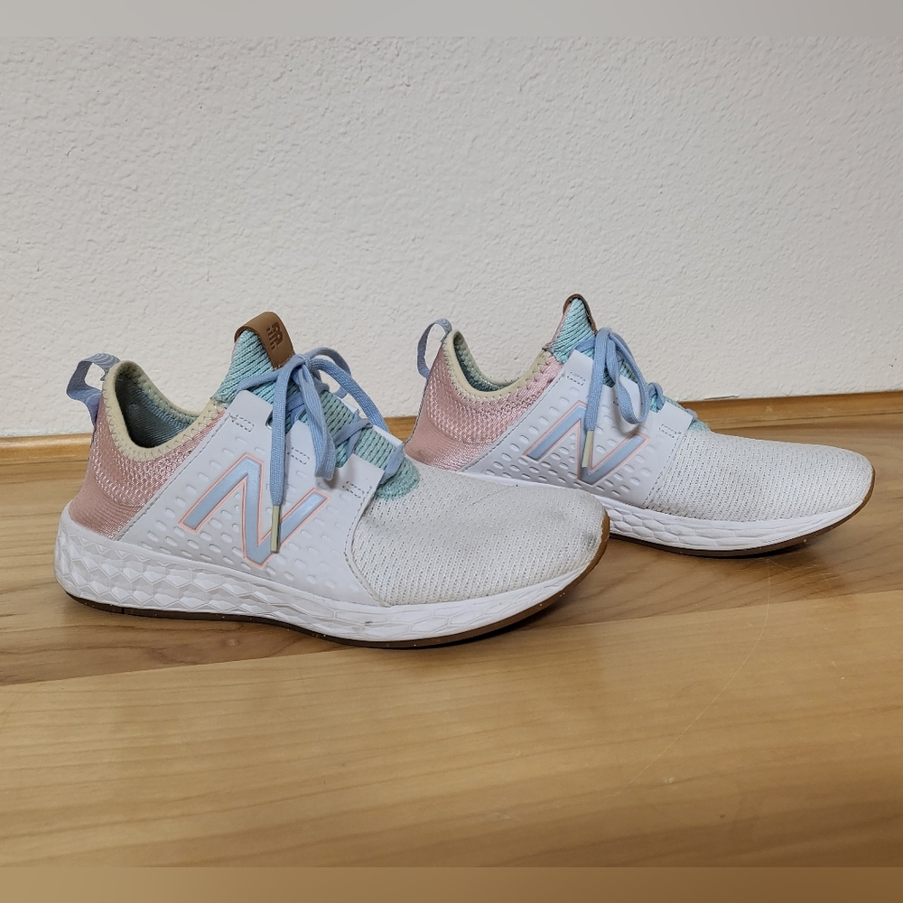 New Balance Fresh Foam CRUZ White Running Sneakers with Blue & Pink Accents